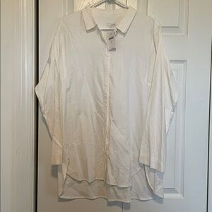 NWT J. Jill LP Button Down Shirt Hidden buttons tunic sleeves collar neutral